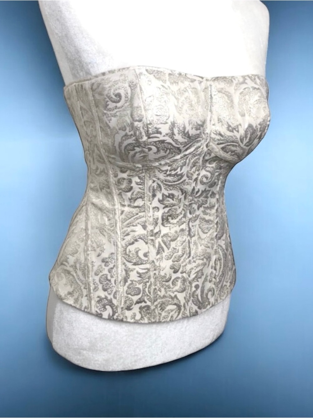 🆕 WHBM Metallic Gold Ivory Corset Satin Top